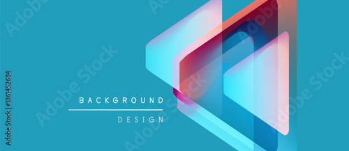 Abstract geometric shapes overlap, creating vibrant layered effect. Teal background complements colorful design elements. Modern, clean aesthetic.