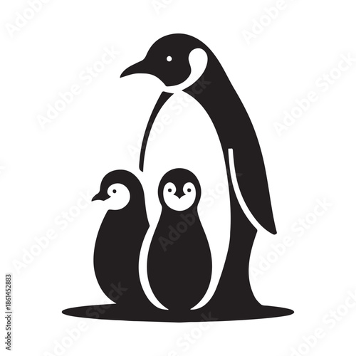 penguin family vector silhouette clip art abstract outline logo design illustration