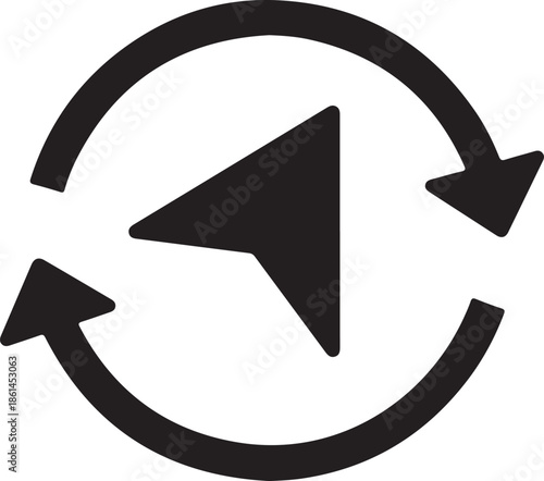 Black arrows forming circular motion with play button in center