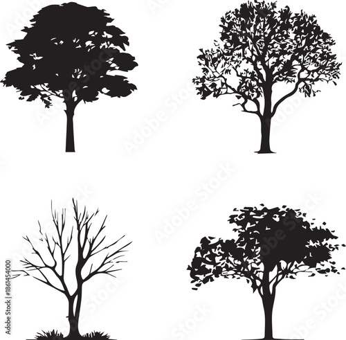 Tree silhouette pack seasonal forest plants black vector icons isolated black and white