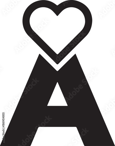 Large black letter a with intertwined heart symbol on white background
