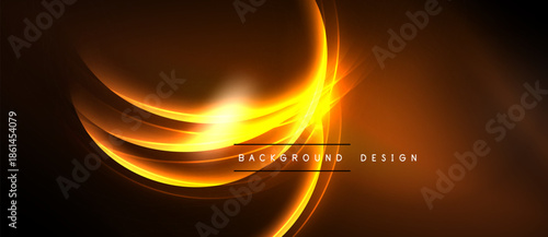 Bright orange curves radiate from center. Dark background emphasizes glowing lines, creating dynamic visual effect. Modern design element.