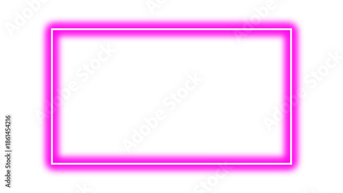 Pink rectangular empty frame with neon glow. Neon effect pink border. Neon glowing pink blank rectangle for picture or video frame. Vector illustration.