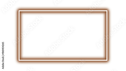 Brown rectangular empty frame with neon glow. Neon effect brown border. Neon glowing brown blank rectangle for picture or video frame. Vector illustration.