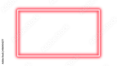 Rose pink rectangular empty frame with neon glow. Neon effect pastel pink border. Neon glowing coral red blank rectangle for picture or video frame. Vector illustration.