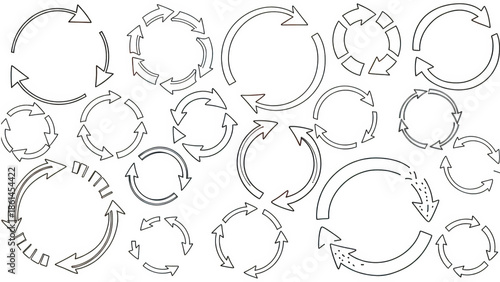 A set of white circular arrow icons on transparent background for business presentations and infographics