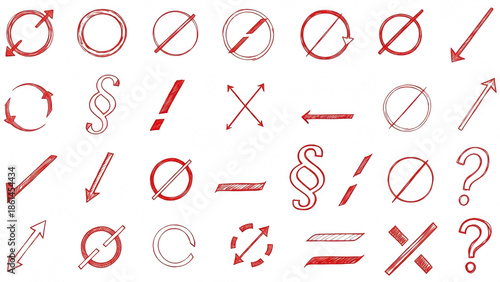 A set of red prohibition symbols on transparent background for commercial use in design projects