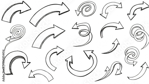 A set of white chalk arrows on a black background on transparent background