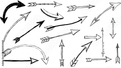 A collection of hand-drawn arrows on transparent background for business presentations and infographics