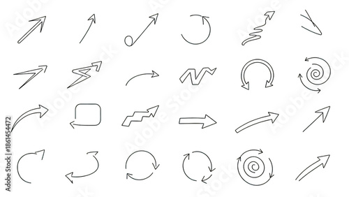 A set of white arrows and direction symbols drawn on a black background on transparent background