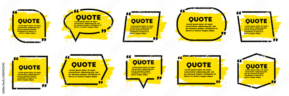 Fototapeta premium Quote speech bubbles with grunge brush backgrounds. Message frames for typography posters and social media quotes