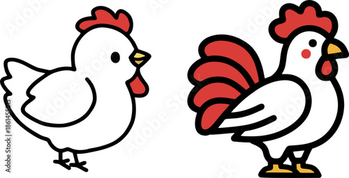 Chicken and Rooster Cartoon Animal Icons
