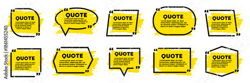 Quote speech bubbles with grunge brush backgrounds. Message frames for typography posters and social media quotes