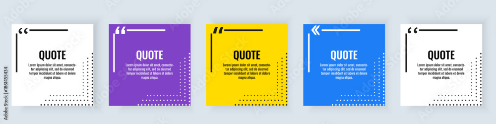 Fototapeta premium Modern quote card templates with colorful backgrounds and typography layout. Clean flat design frames for inspirational text and messages
