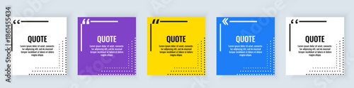 Modern quote card templates with colorful backgrounds and typography layout. Clean flat design frames for inspirational text and messages