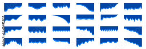 Blue torn paper edge collection with layered ripped shapes. Clean graphic style borders for banners and web design layouts