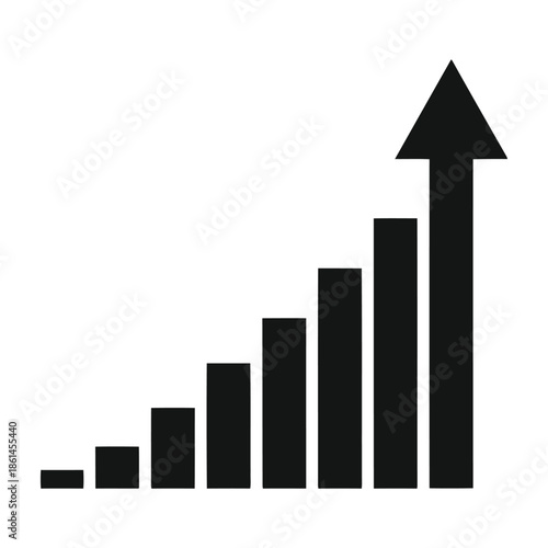 Clean vector icon of a bar chart with an upward arrow, perfect for illustrating business growth, financial success, positive trends, and performance improvement.