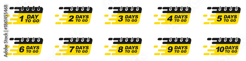 Countdown calendar badges showing days to go. Deadline reminder labels for events promotions and launches