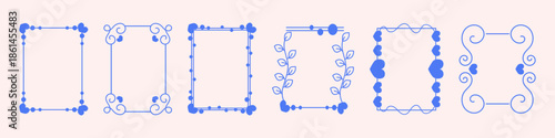 Decorative blue ornamental frames with floral and swirl elements. Elegant thin line borders for invitations and greeting cards