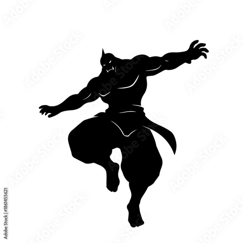 Black panther in dynamic martial arts stance