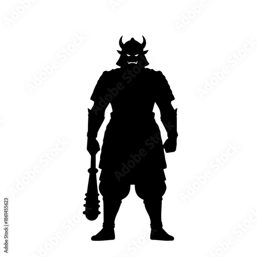 Silhouette of a horned warrior with a club