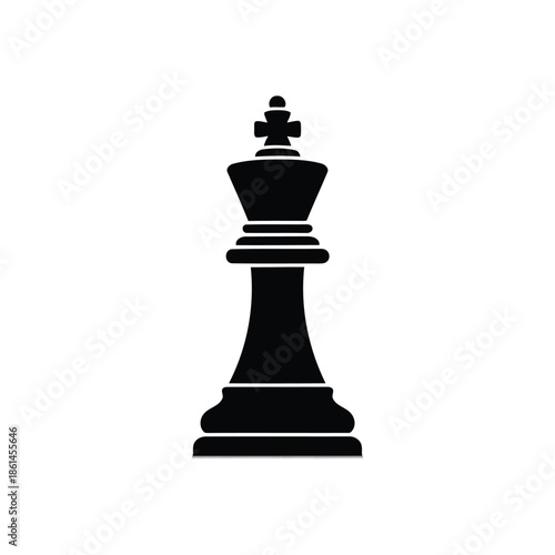 Minimalist black silhouette of a chess king, symbolizing power, royalty, and strategic thinking for games, business, or victory designs.