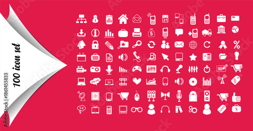 Diverse Set of 100 Flat White Icons for Web and Mobile Applications