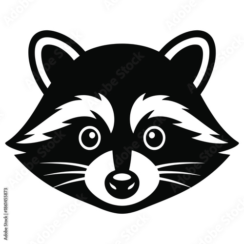 Charming Raccoon Face Illustration in Black and White Capturing Mischief and Curiosity Perfect for Wildlife Themes Children's Art and Educational Material