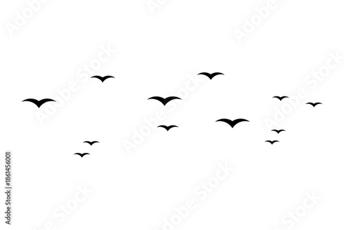 Minimalist Silhouette of Flying Birds Flock in Open Sky – Abstract Nature Wildlife Concept