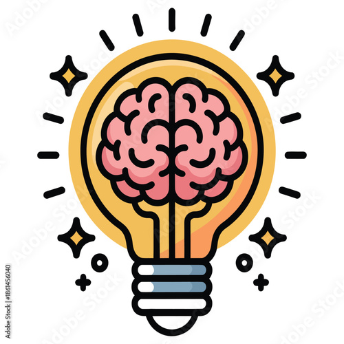 Creative lightbulb with glowing brain for inspiration idea, innovation thought process and creative thinking abstract concept best for mental health and self care vector art