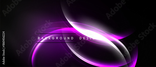 Abstract purple light waves form elegant design. Dark background emphasizes glowing curves, creating modern visual effect.
