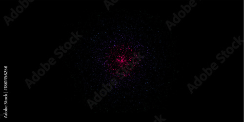 Abstract glowing magenta and blue particle explosion burst on black background digital art