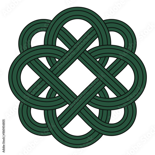 Illustration of dark green celtic knot pattern represents ancient symbol of eternity interconnectedness and spiritual connection with stylized geometric design
