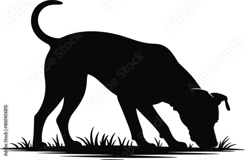 Dog Sniffing Grass In Nature Silhouette Illustration