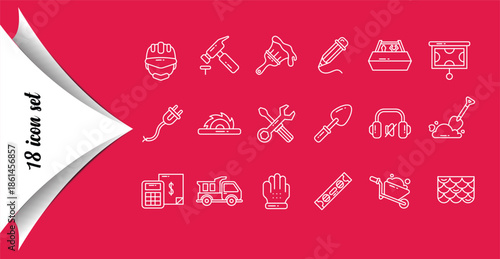 Construction and DIY Tools Line Icon Set