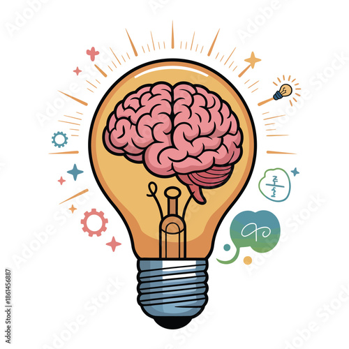 Light bulb with brain inside illustrating innovative ideas and creative thinking symbolizing inspiration and intellectual concepts