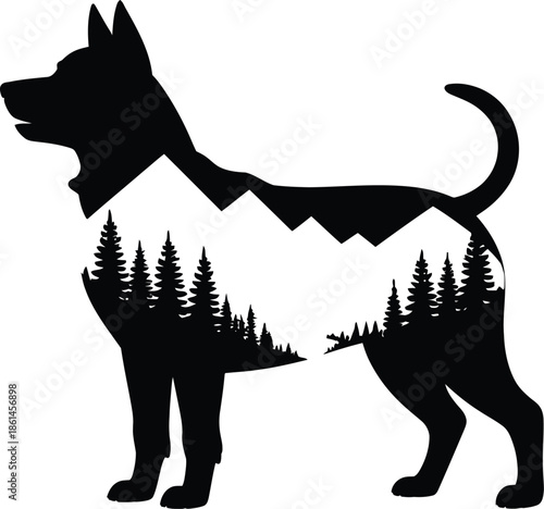 Loyal Dog Silhouette With Wilderness Landscape Scene