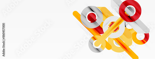 Abstract geometric shapes, vibrant colors, modern design. Overlapping cylinders create dynamic composition. Minimalist aesthetic.