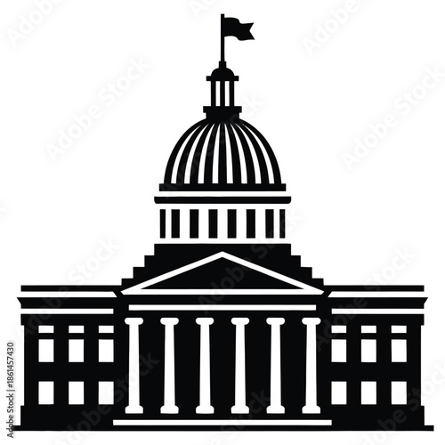 Us capitol building silhouette black and white illustration landmark famous government architecture washington dc united states america usa country