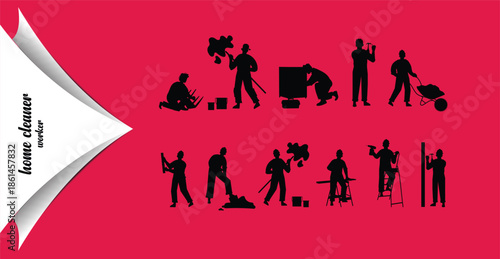 Silhouettes of Home Improvement and Cleaning Workers