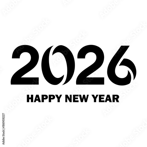 Modern Black 2026 Happy New Year Text Logo Isolated on a transparent Background