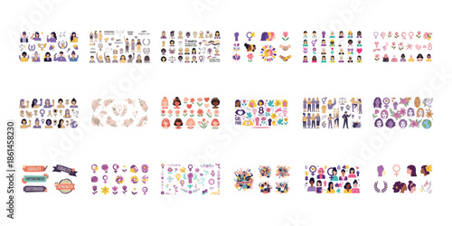 Colorful stickers celebrating women empowerment and sisterhood purple