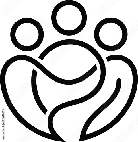 Community care unity icon, people connection illustration, teamwork support symbol, social harmony concept, collaboration protection logo design