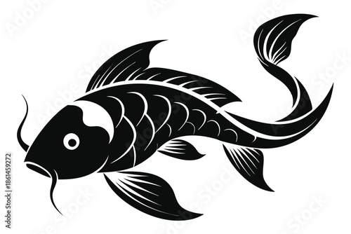 koi fish silhouette line art vector illustration with a white background