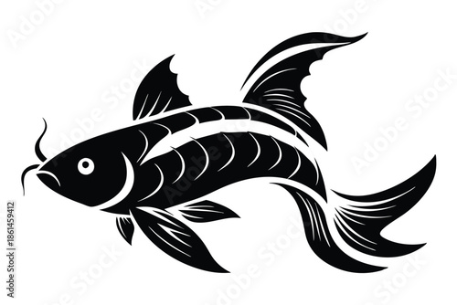 koi fish silhouette line art vector illustration with a white background