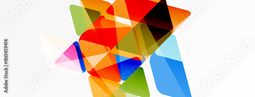 Abstract colorful triangles overlap, creating dynamic visual texture. Bright hues blend, forming modern composition.