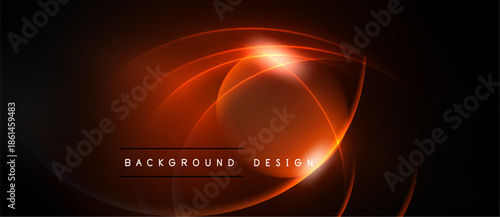 Dark background features glowing orange lines forming circular shapes. Bright central point draws attention. Text reads background design.