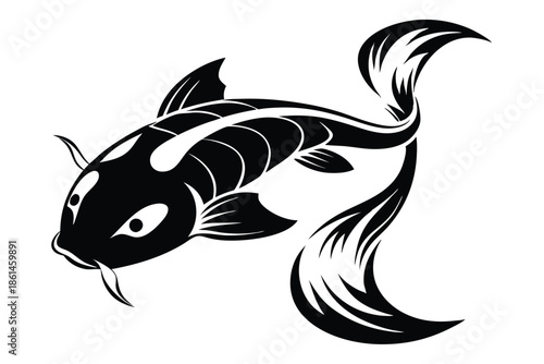 koi fish silhouette line art vector illustration with a white background