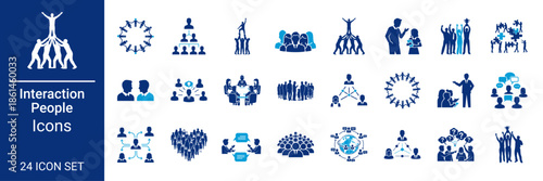 Human Interaction People Connection Icon Set Teamwork, Communication, Network Silhouettes