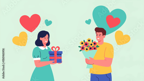 Valentine's Day couple in love people cartoon vector illustration